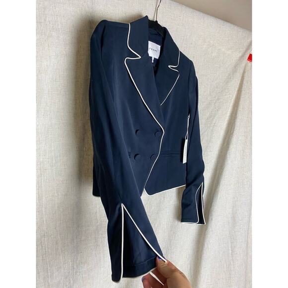 Frame - Double Breasted Piped Jacket in Navy Size 0 NWT - Picture 4 of 9